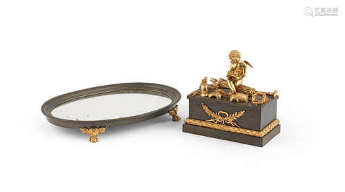 A French early 19th century patinated and gilt-bronze inkstand