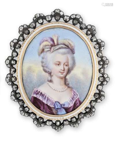 A portrait miniature of a lady wearing late 18th century costume Continental Schoolmid 19th century