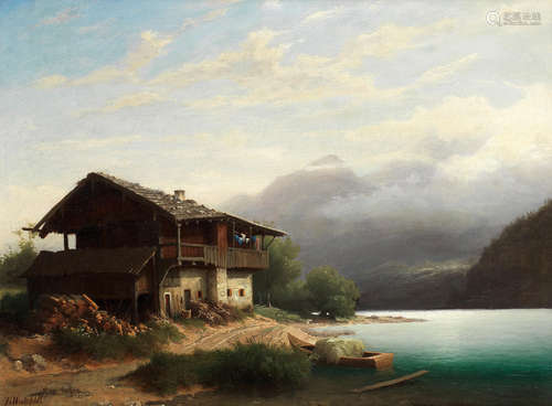 Chalet by a lake Friedrich Wilhelm von Winterfeldt(German, 1830-1893)