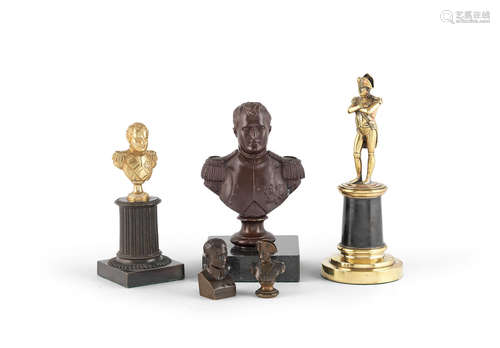 A collection of French 19th and early 20th century patinated and gilt bronze figures of Napoleon