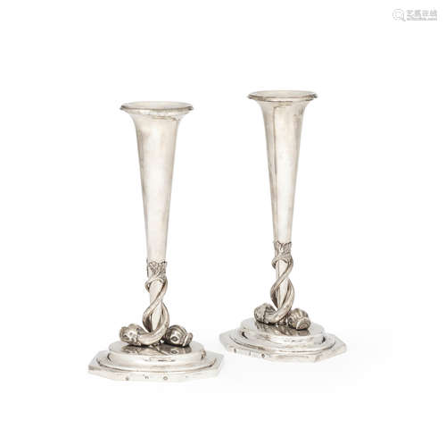 by Johann Samuel Schoenberg, Nuremberg c.1840  (2) A pair of 19th century German silver candlesticks