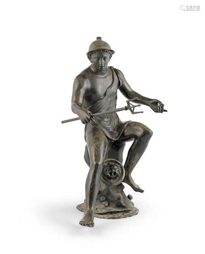 19th century After the antique, a bronze fountain of a fisherman holding a trident