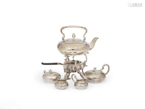 by Neus, Augsburg 1842  A mid-19th century German five-piece silver tea service