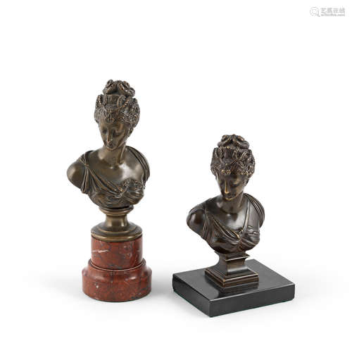 French, 19th century  Two bronze busts of 'Diane de Poitiers'