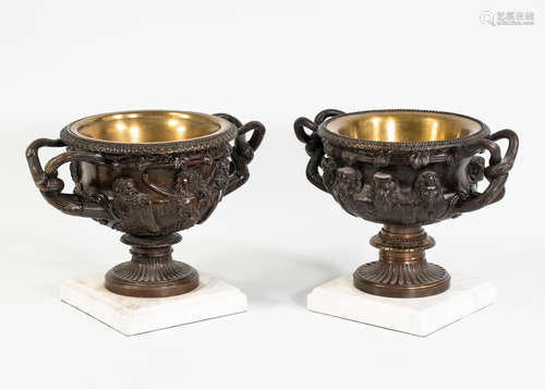 A pair of 19th century bronze models of the Warwick vases