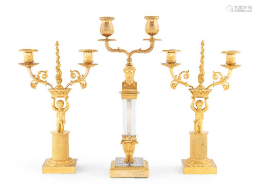 A pair of French 19th century gilt-bronze twin branch candleabra