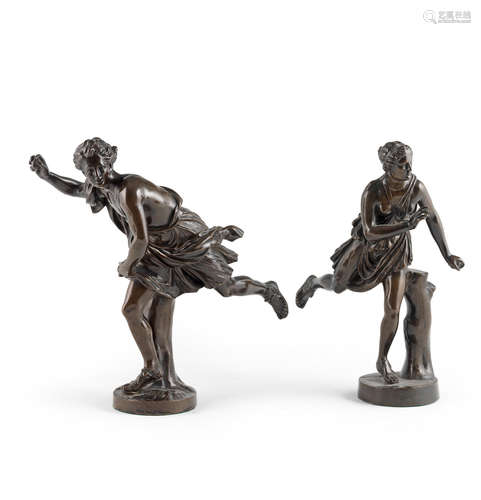 A pair of French late 19th century Bronze figures of Atalanta and Hippomenes, after Pierre Lepautre and Guillaume Coustou,