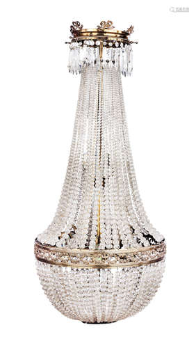 A French early 20th century cut glass 'tent and bag' chandelier