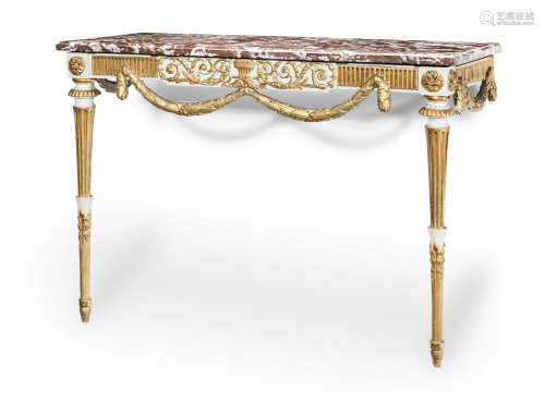late 18th century A North Italian painted and gilt carved and gesso console table