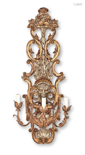 A North Italian late 19th century carved giltwood and silvered wall sconce