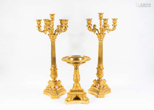 A large pair of French 19th century gilt bronze candelabra