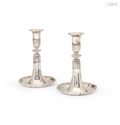 maker's mark 'CB', Bern  (2) A pair of early 19th century Swiss silver candlesticks