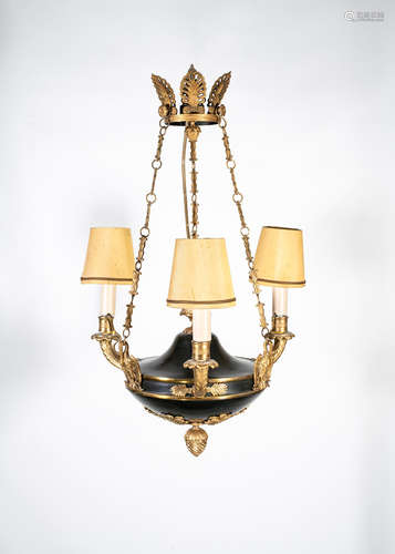 In the Empire style A French late 19th century gilt and patinated bronze 'colza' light