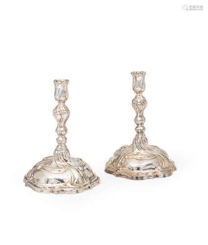 by Johann Jakob Biller II, Augsburg 1751 - 1761  (2) A pair of 18th century German silver candlesticks