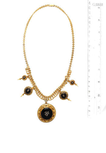 An enamel and diamond necklace