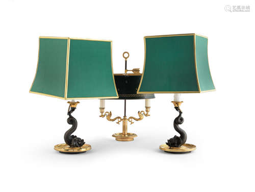 French late 19th / early 20th century A collection of six patinated and gilt bronze lamp bases