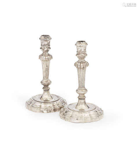 maker's mark unclear, Venice  (2) A pair of 18th century Italian silver candlesticks