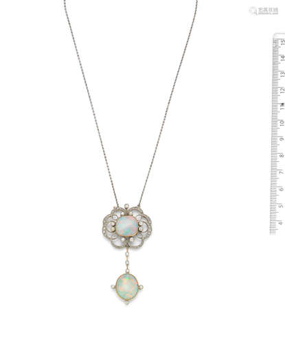 An opal and diamond pendant, circa 1900