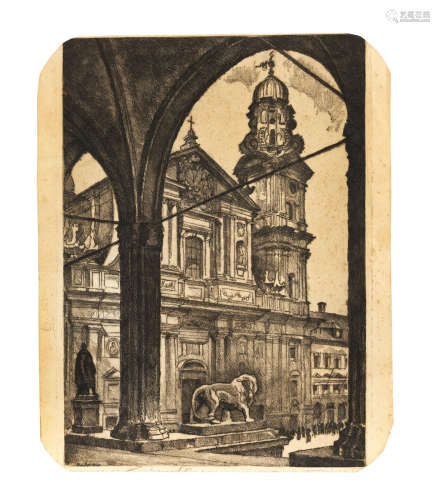 Theatinger Church, 1920 34.6cm x 28.1cm German school