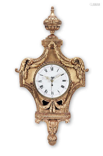 The movement by Johan Bentele, Saltzburg  A large Austrian late 18th century carved giltwood cartel timepiece