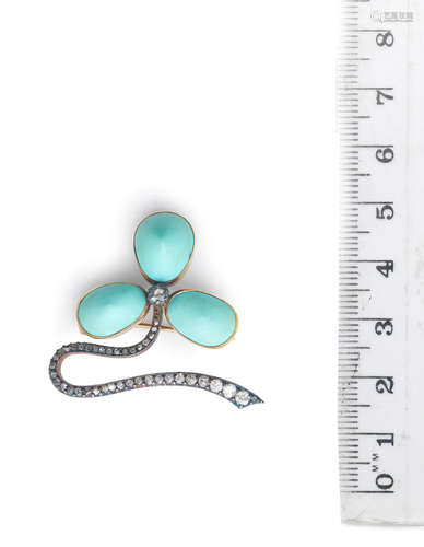 A turquoise and diamond brooch, circa 1900