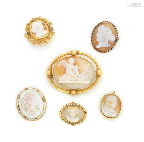 (qty) A collection of cameo jewellery, mid 19th century - early 20th century