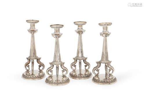 by Johann Kramer, Nuremberg 1789 - 1793  (4) A set of four 18th century German silver candlesticks