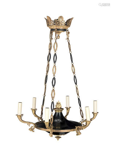A French first half 20th century gilt and patinated bronze 'colza' light
