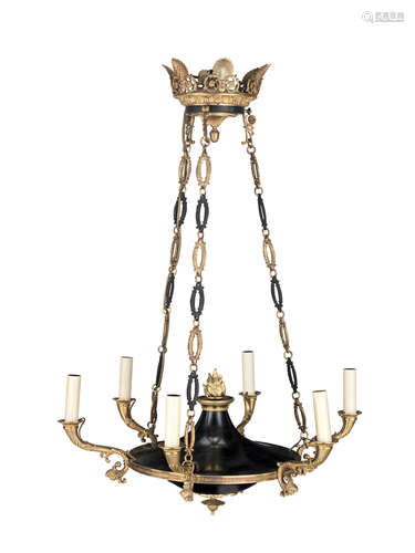 A French first half 20th century gilt and patinated bronze 'colza' light