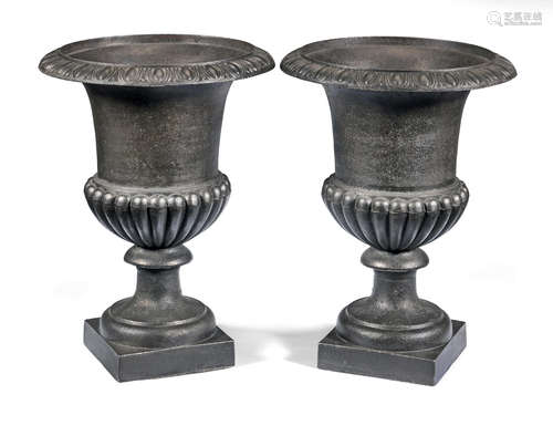 A pair of cast iron campana urns