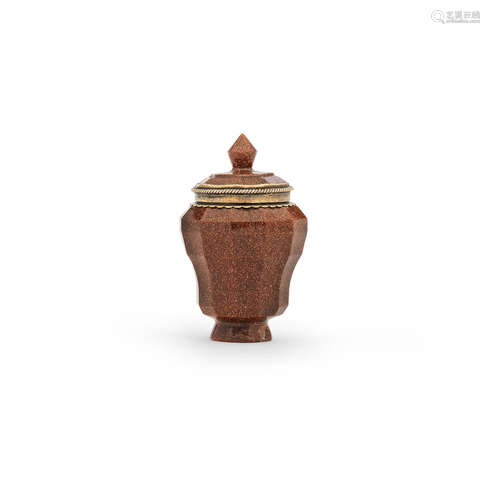 A 19th century miniature aventurine lidded vessel, Probably French