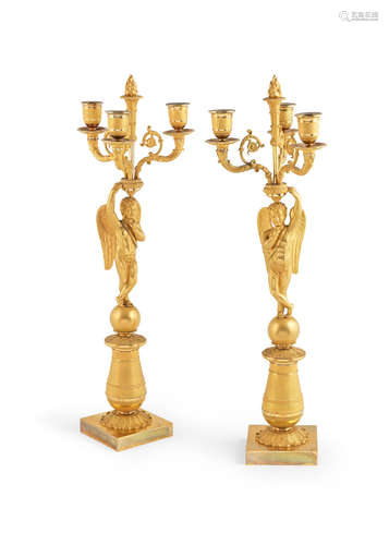 A pair of French 19th century three-light candelabra