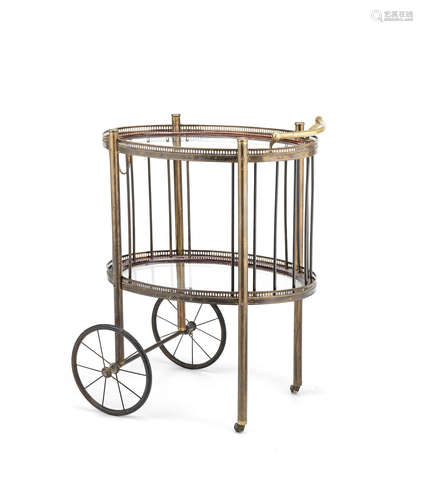 A French first-half 20th century mahogany and brass drinks trolley