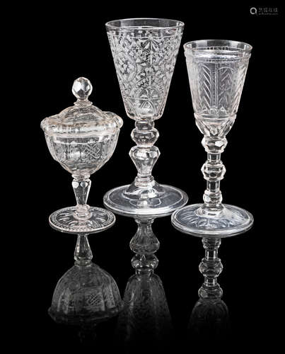 A continental cut and engraved glass goblet