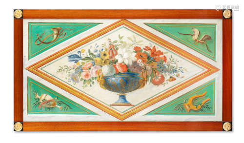 A painted trompe l'oeil, with a central painted floral-filled urn Continental School(late 19th Century)