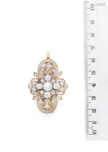 A diamond and pearl brooch/pendant