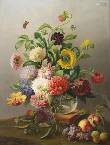 Still life with flowers and fruit Continental School(late 19th Century)