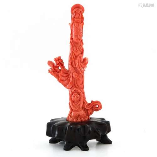 A Carved Red Coral Sculpture