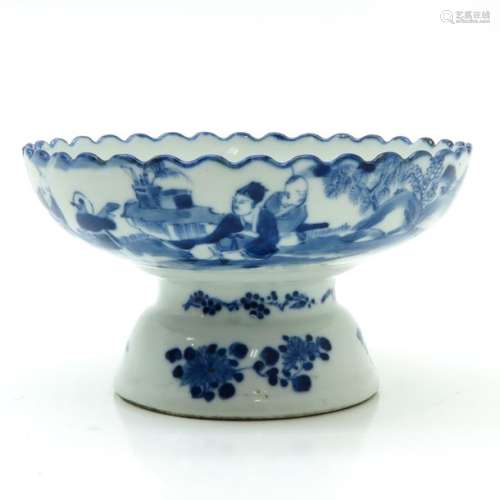 A Blue and White Stemmed Bowl