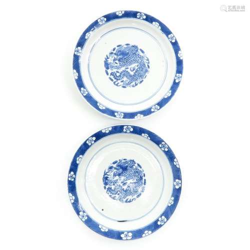 A Pair of Blue and White Plates