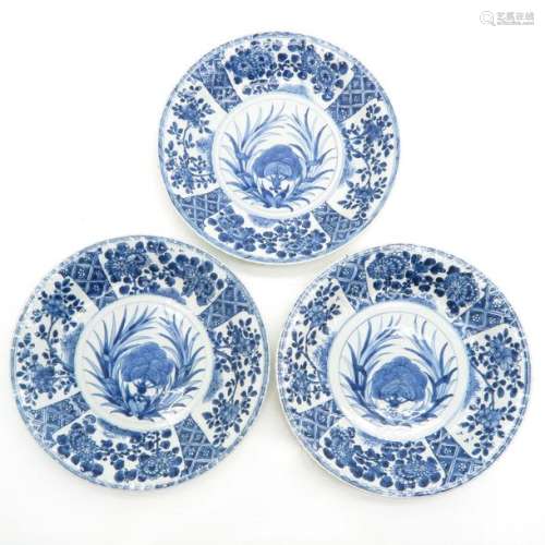 A Series of 3 Blue and White Plates