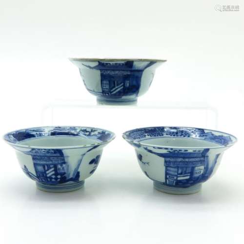 A Lot of 3 Blue and White Bowls