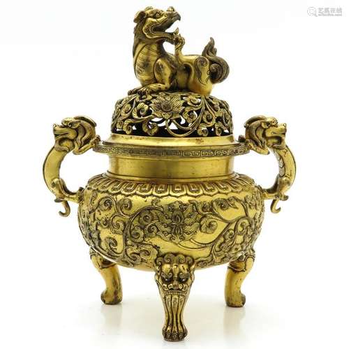 A Tripod Gilt Bronze Censer