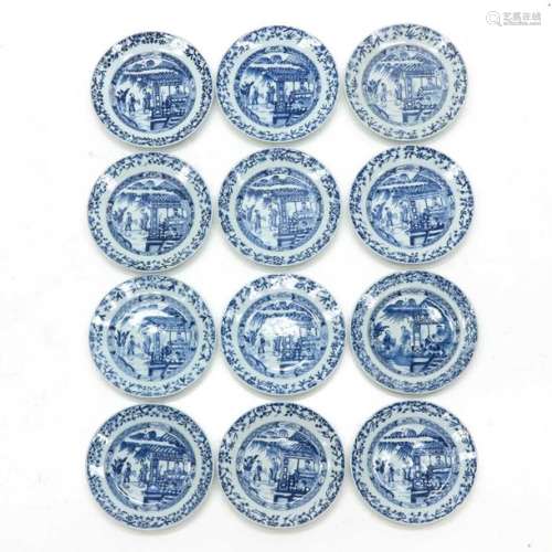 A Series of 12 Blue and White Plates