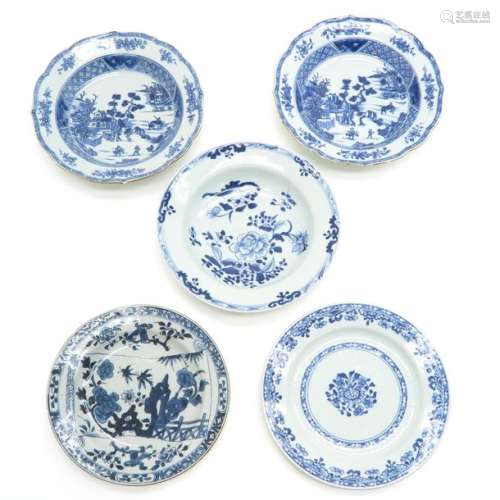 A Lot of 5 Blue and White Plates