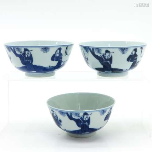 A Lot of 3 Blue and White Bowls