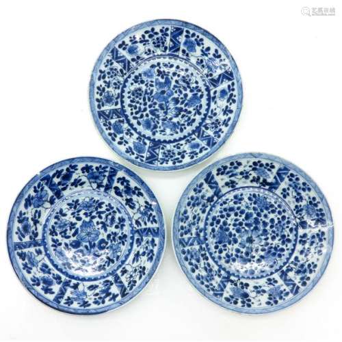 A Series of 3 Blue and White Plates