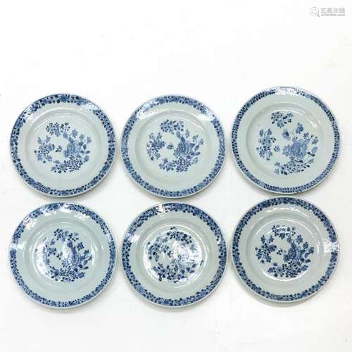 A Series of 6 Blue and White Plates