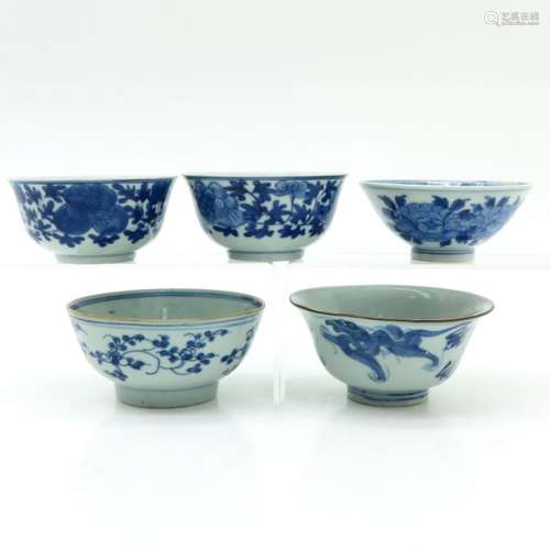 A Lot of 5 Blue and White Bowls