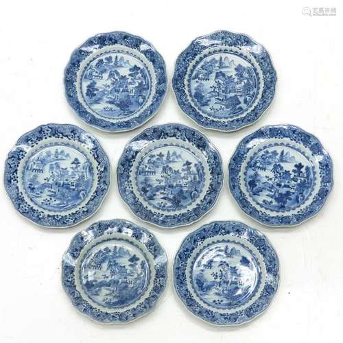 A Series of 7 Blue and White Plates